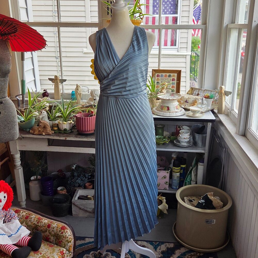 NWT Sam Edelman Pleated Midi Dress Size 4 Blue Faux Wrap Wedding Guest